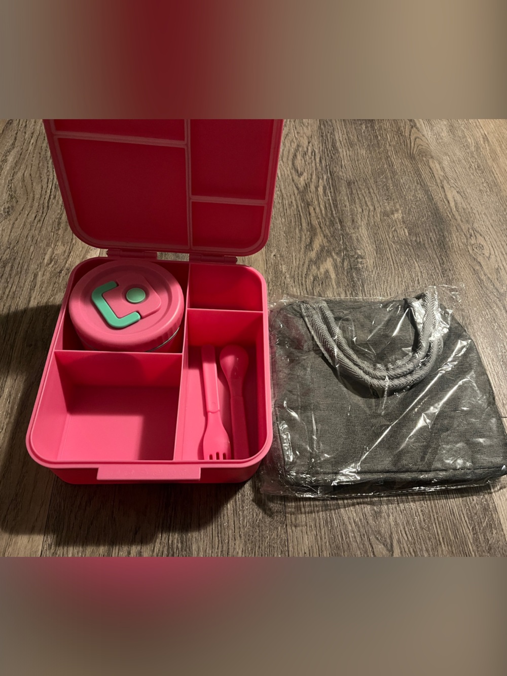 Pink Brand New Lunch Box with Utensils, Snack Container, and lunch bag